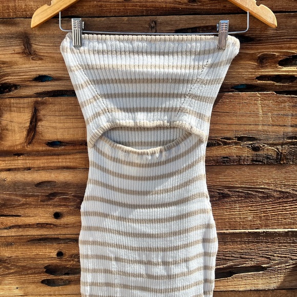 UNBRANDED | NEW Knit Striped Tan White Strapless Dress S - Picture 3 of 4